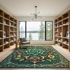 Emerald Green Floral Crest Rug