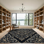 Baroque Charcoal Gold Ornate Scrollwork Rug