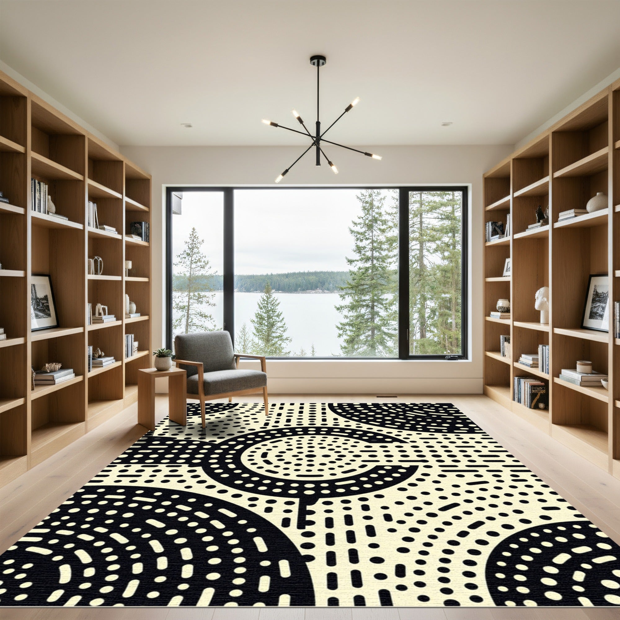 Cream Dot Concentric Circles Rug