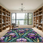 Lush Purple Iris Botanical Garden Rug