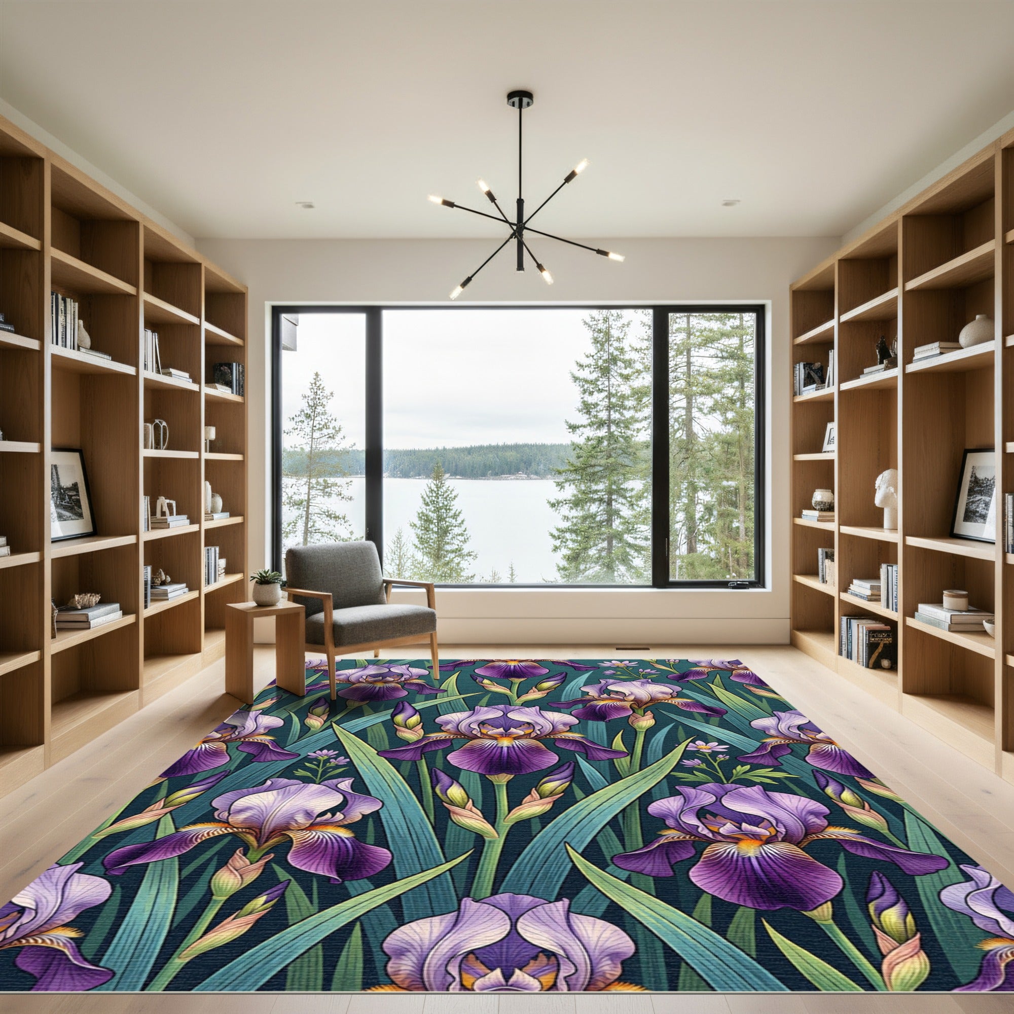 Lush Purple Iris Botanical Garden Rug