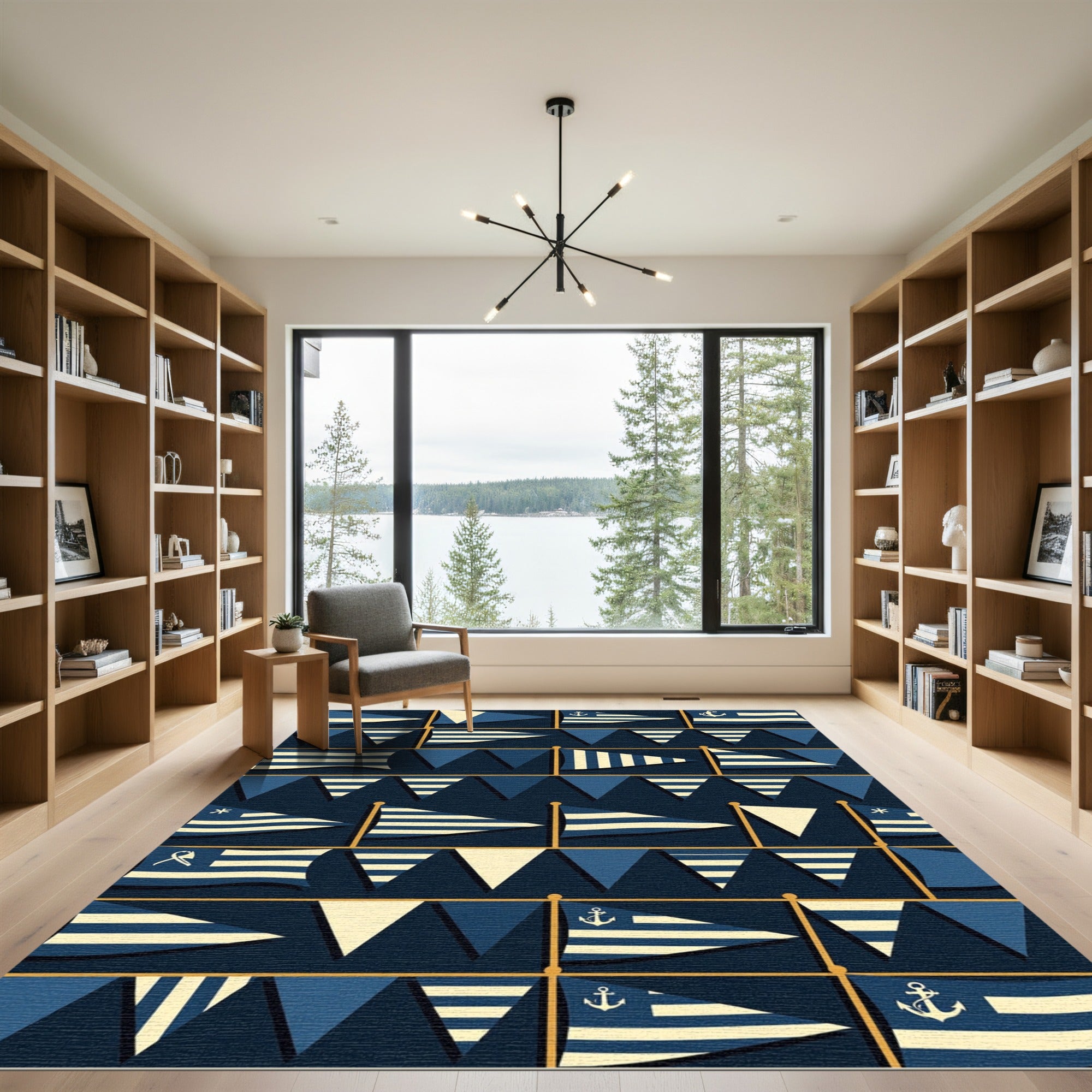 Nautical Navy Blue Anchor Flag Art Rug
