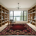 Ornate Red Ribbon Laurel Wreath Rug