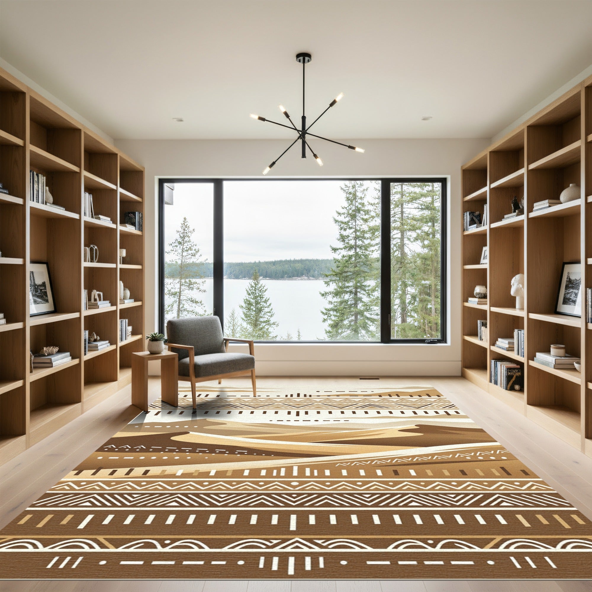 Earthy Dune Savannah Geometric Lines Rug