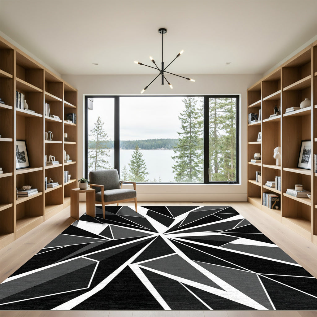Monochrome Abstract Geometric Star Fragment Rug
