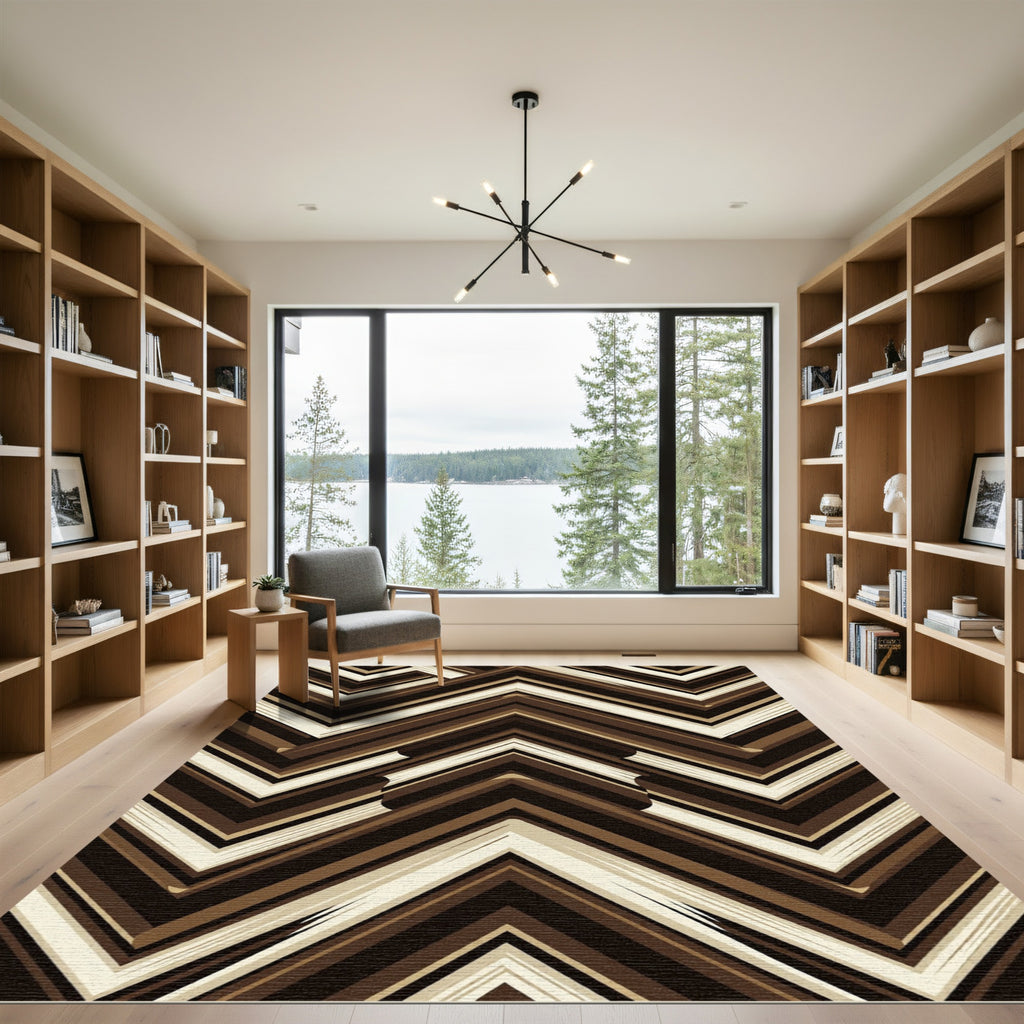 Earthy Chevron Striped Abstract Rug