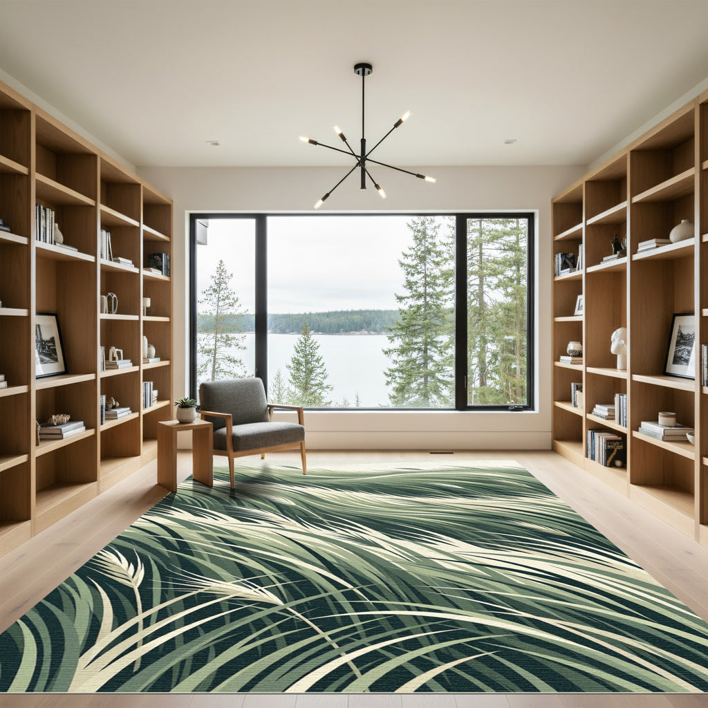 Earthy Green Tall Grass Waves Rug