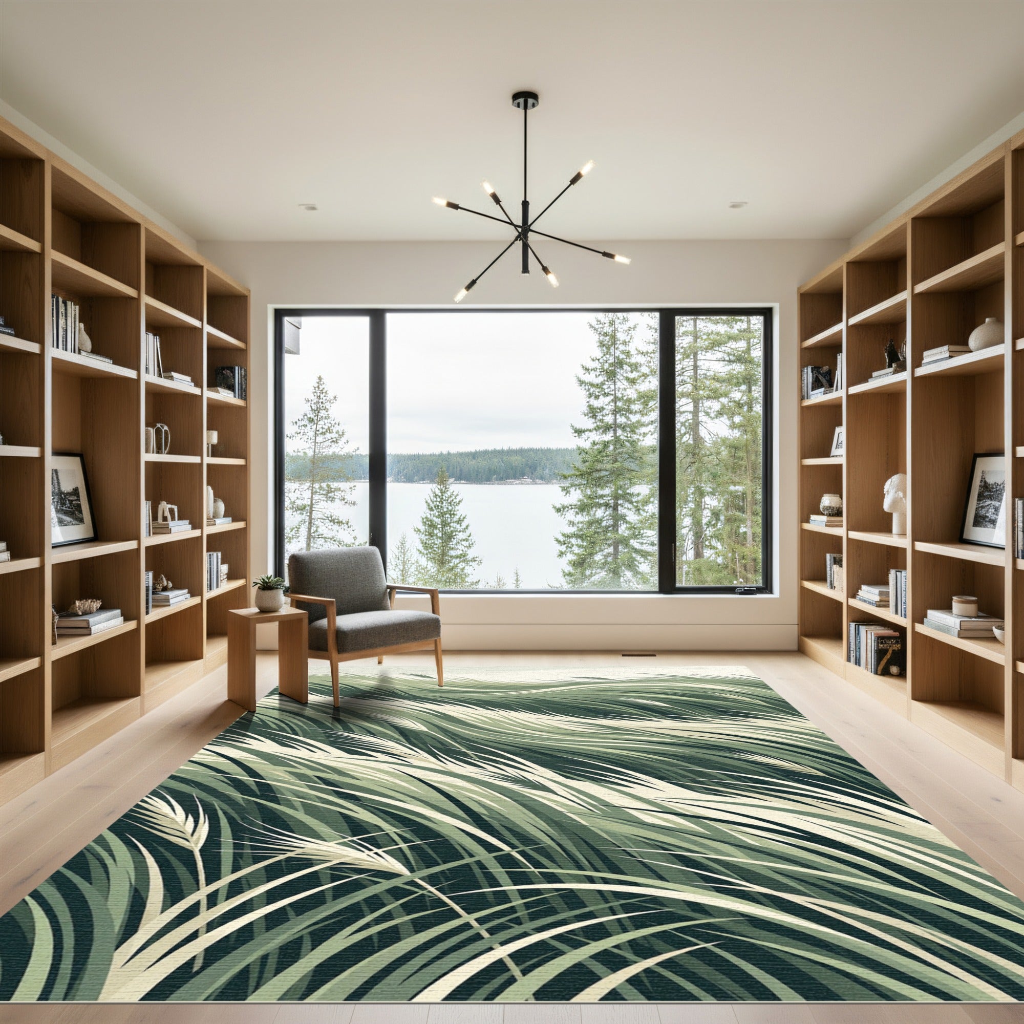 Earthy Green Tall Grass Waves Rug