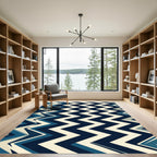 Modern Blue Navy Chevron Zigzag Rug