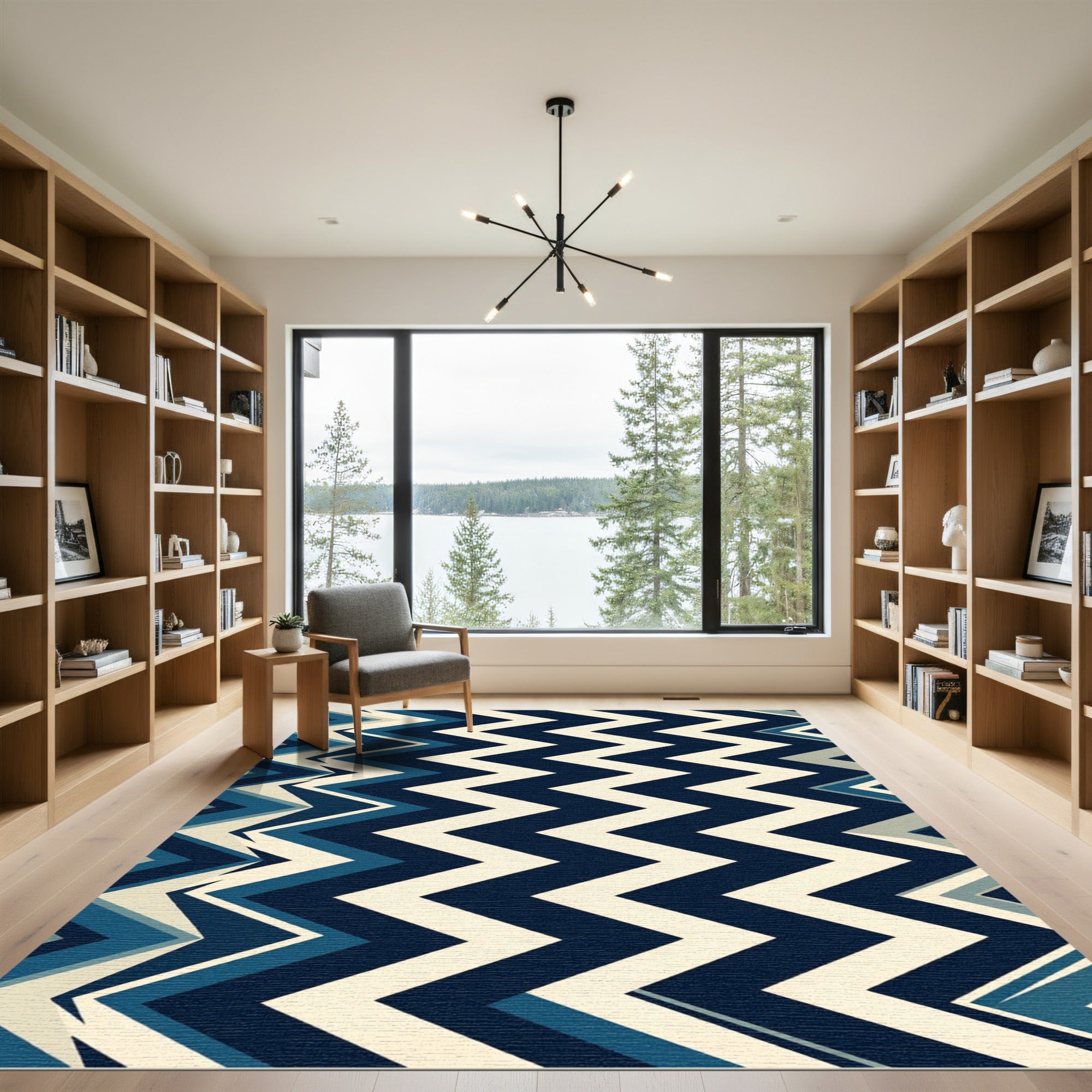 Modern Blue Navy Chevron Zigzag Rug