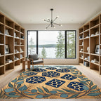 Navy Blue Geometric Hexagon Safari Mosaic Rug