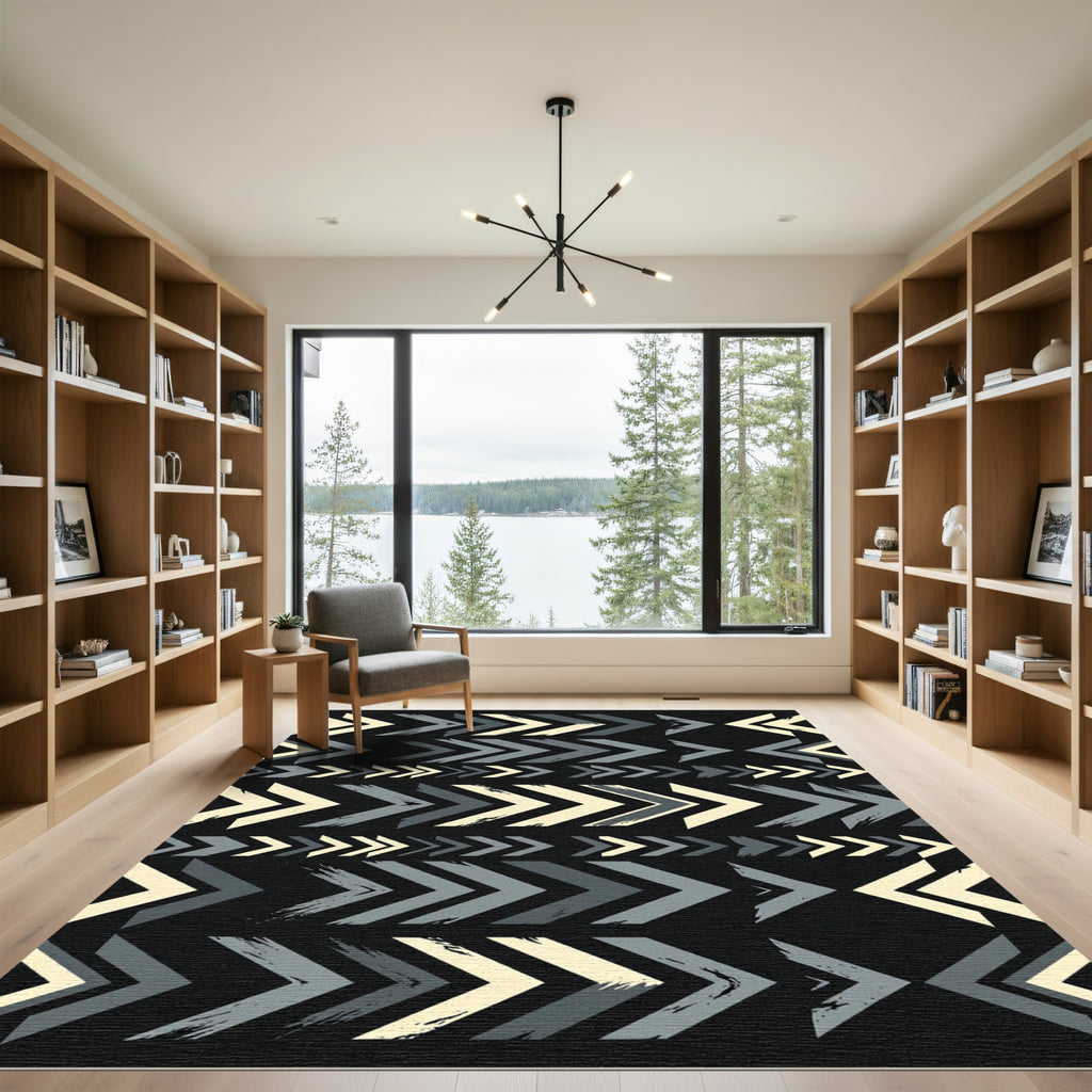 Monochromatic Chevron Arrow Geo Graphic Rug