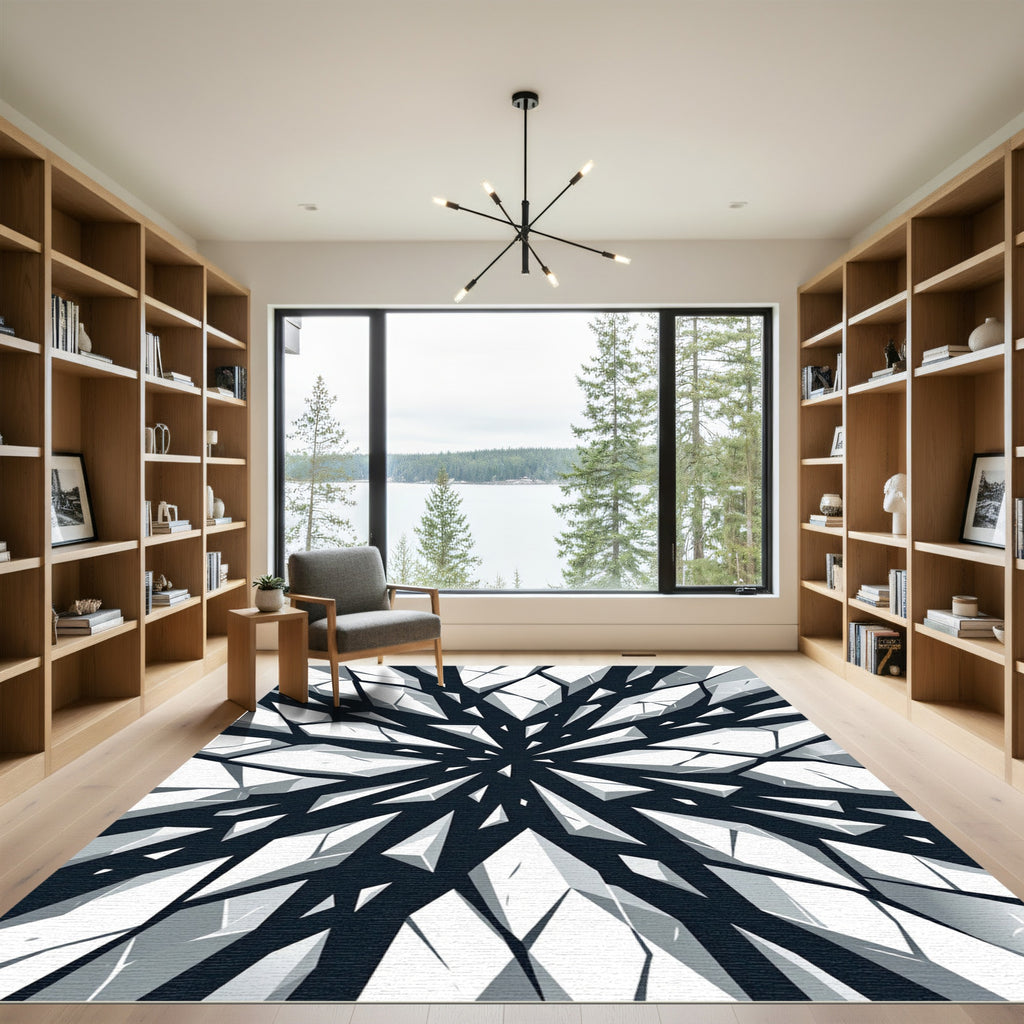 Monochromatic Minimalist Shattered Crystal Abstract Rug