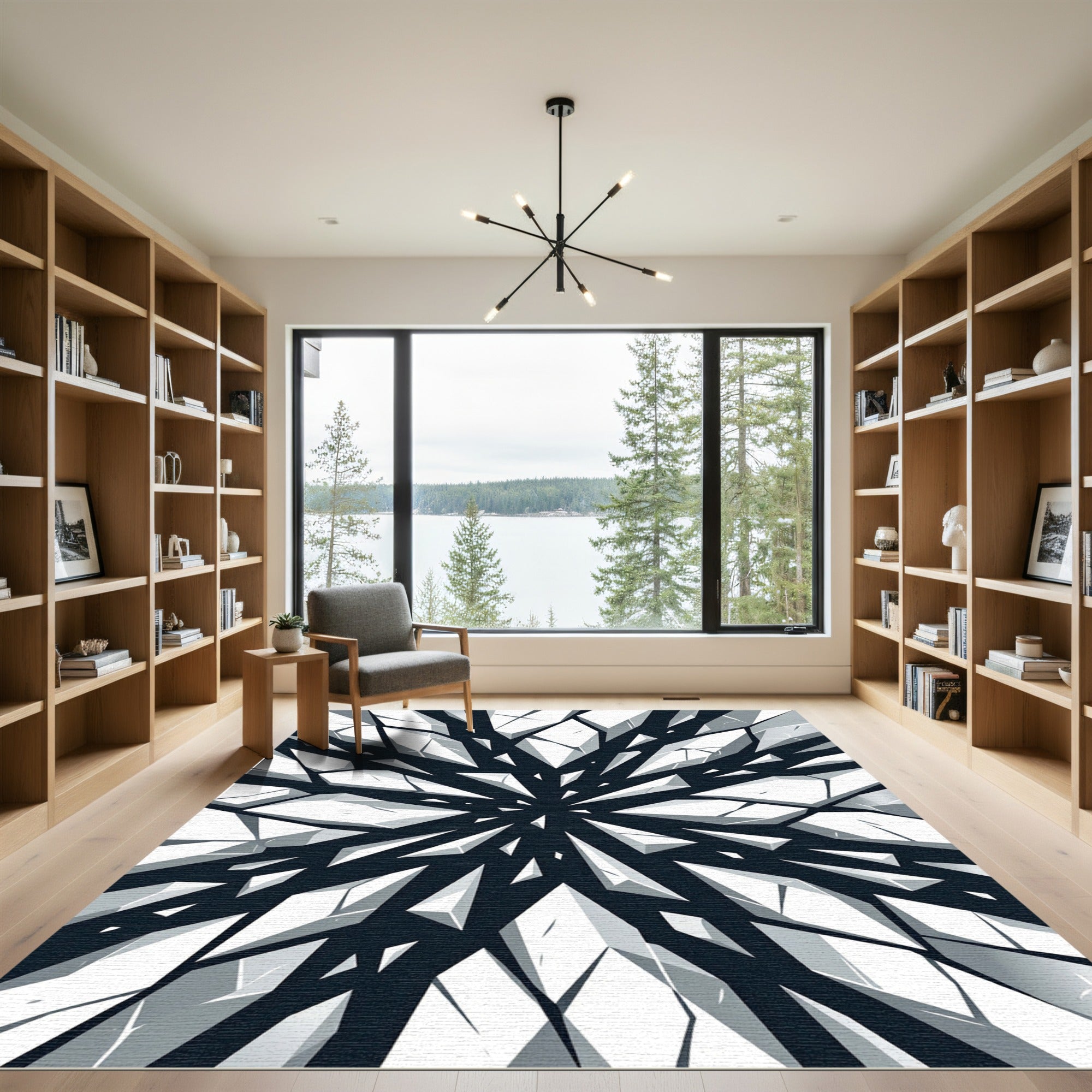 Monochromatic Minimalist Shattered Crystal Abstract Rug