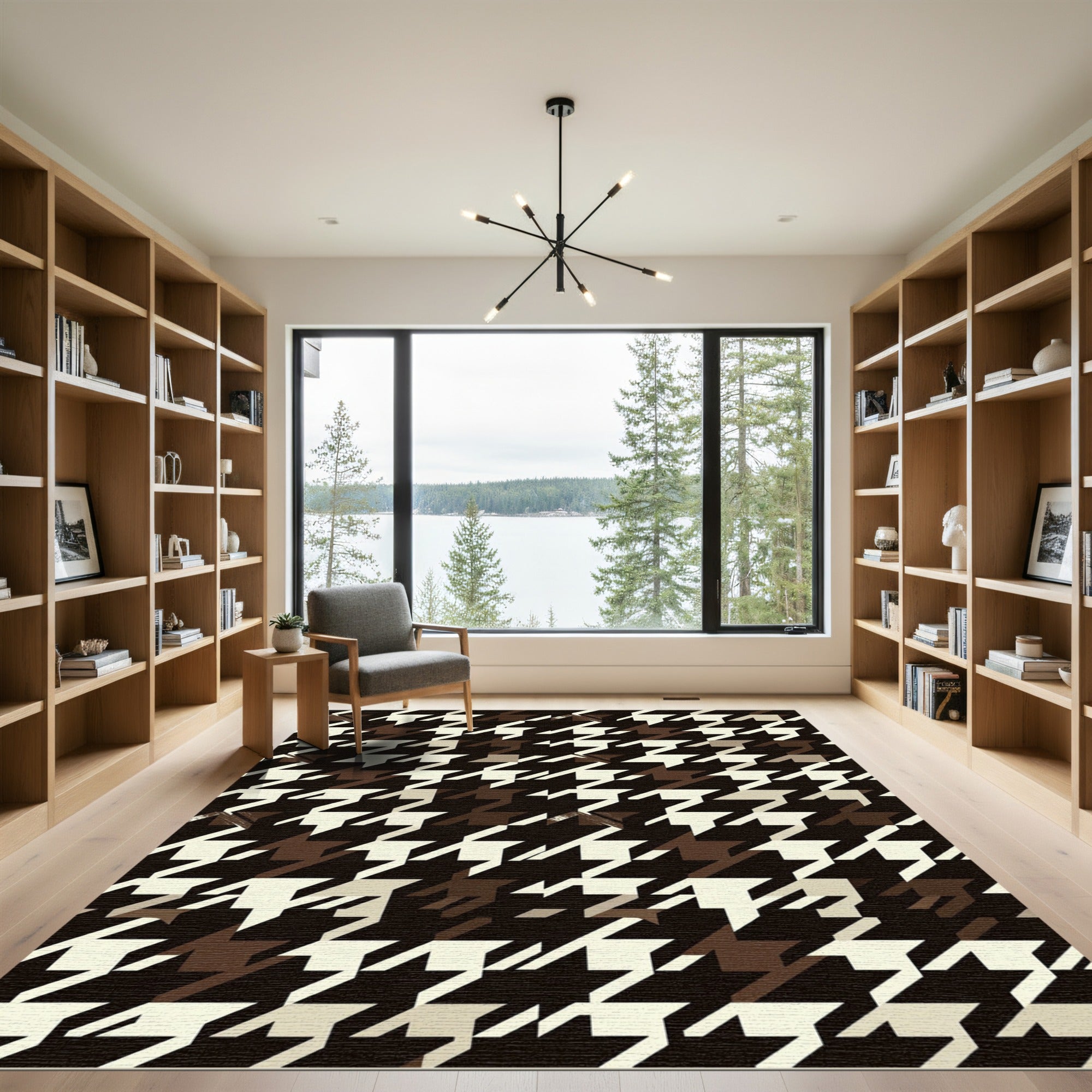 Brown Cream Houndstooth Geometric Accent Rug