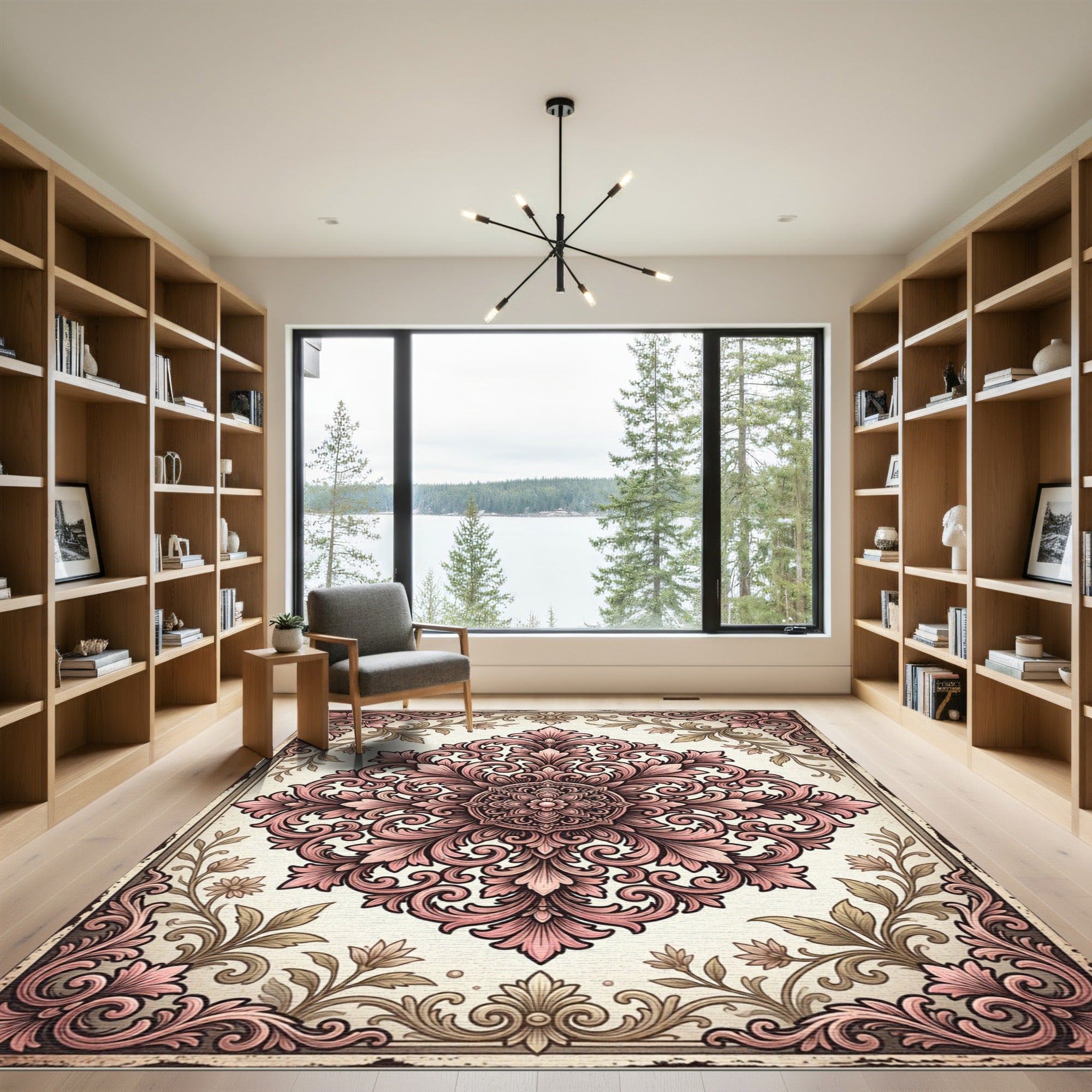 Dusty Rose Ornate Floral Medallion Rug