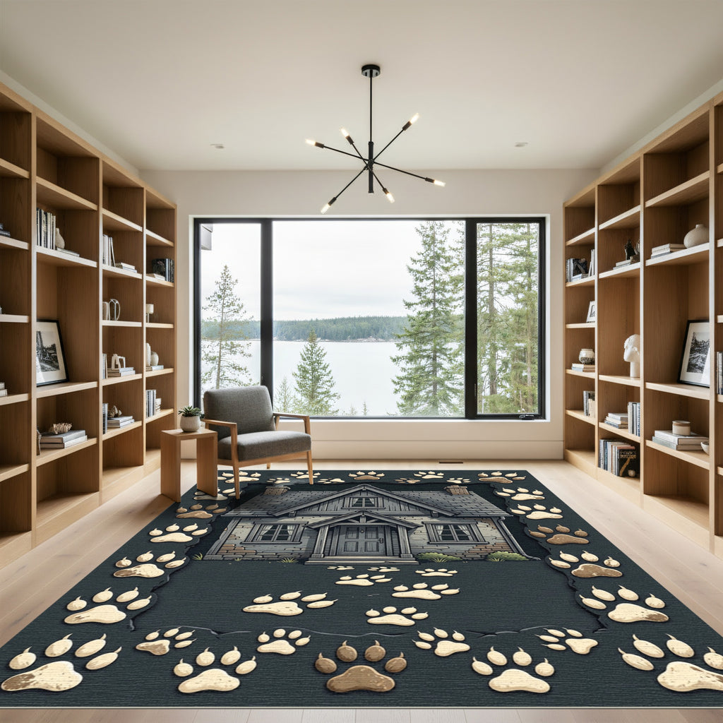 Charcoal Gray Rustic Paw Print Art Rug