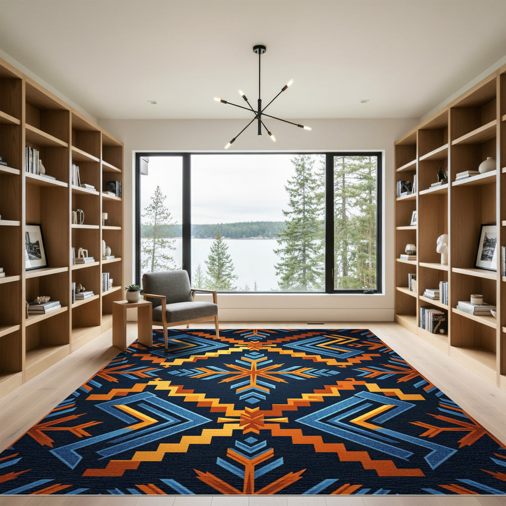 Blue Orange Geometric Arrows Rug
