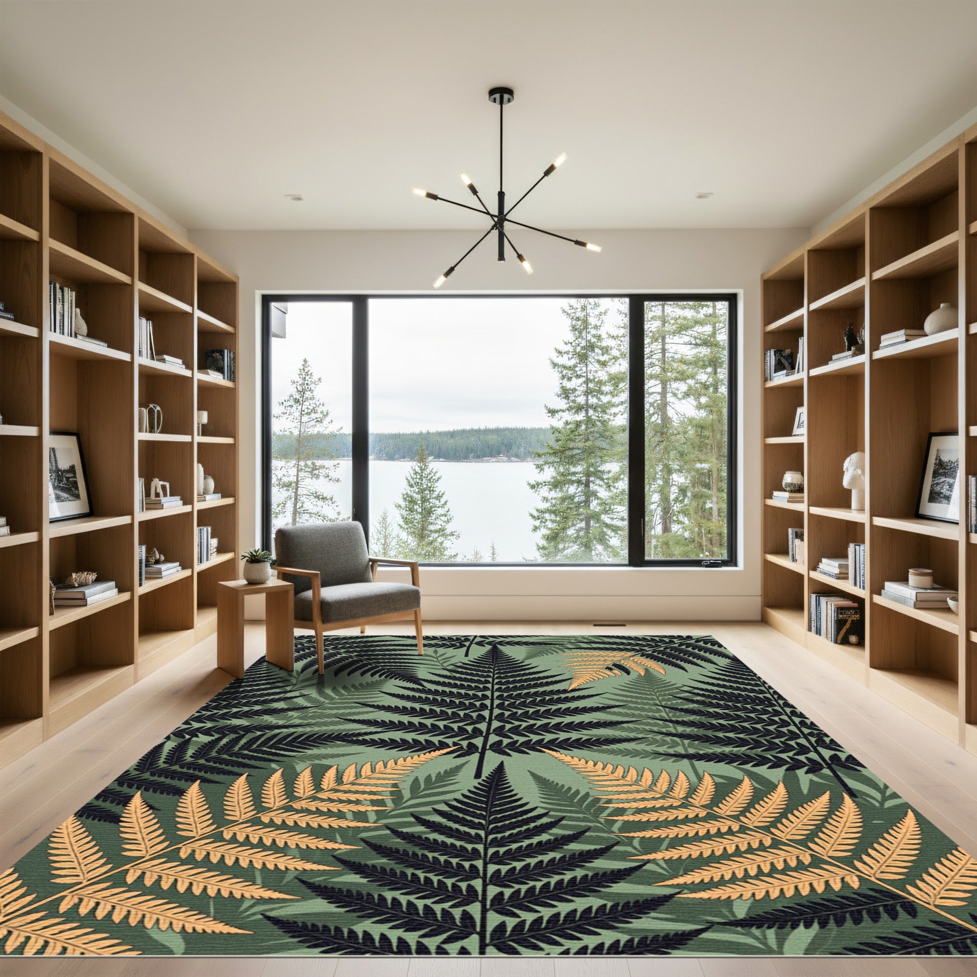 Lush Sage Golden Fern Foliage Rug