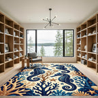 Navy Seahorse and Coral Reef Illustration Rug