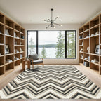 Neutral Chevron Striped Geometric Zigzag Rug