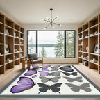 Whimsical Lavender Butterfly Specimen Study Rug