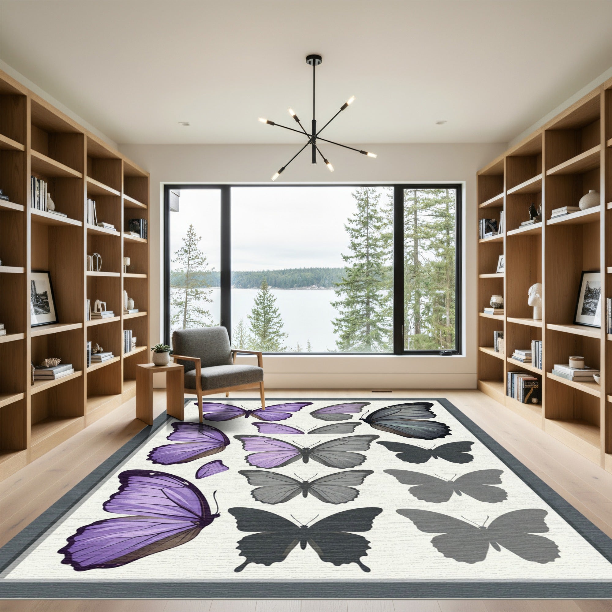 Whimsical Lavender Butterfly Specimen Study Rug