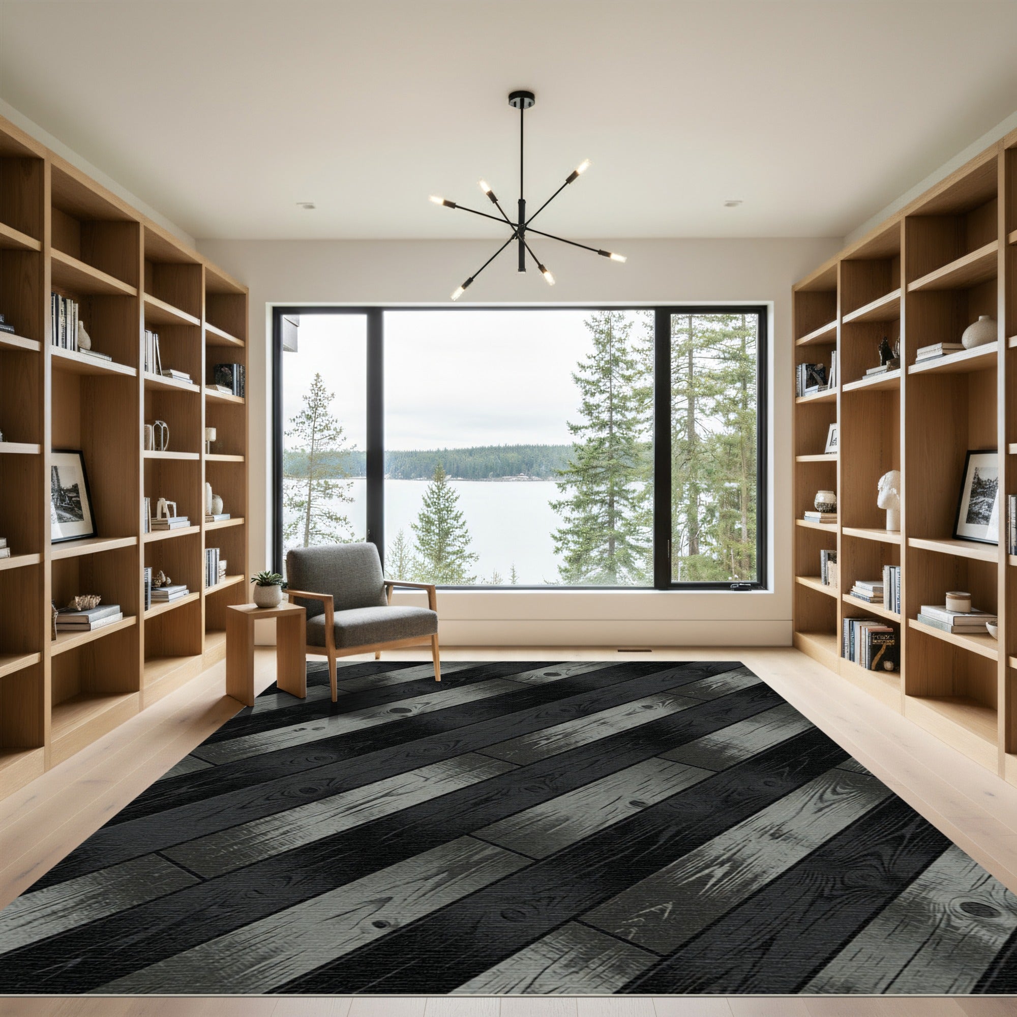 Modern Diagonal Charcoal Plank Texture Rug