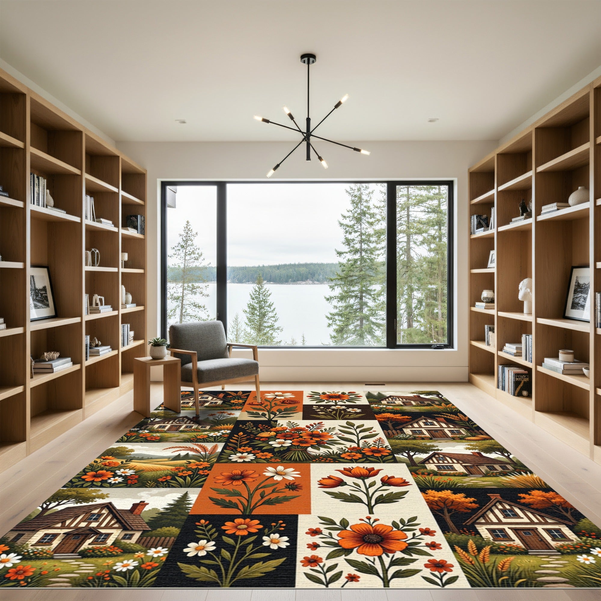 Rustic Autumn Cottage Floral Patchwork Rug