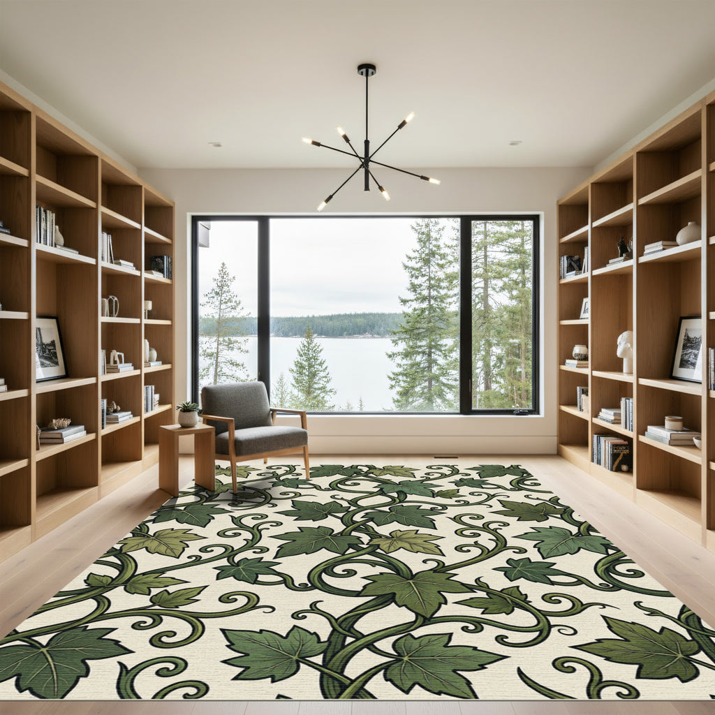 Lush Green Ivy Vine Botanical Tile Rug
