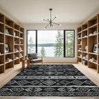Silver Black Tribal Diamond Stripe Rug