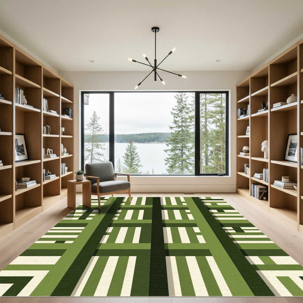 Abstract Green Stripe Geometric Rug