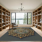 Ornate Sage And Gold Filigree Medallion Rug