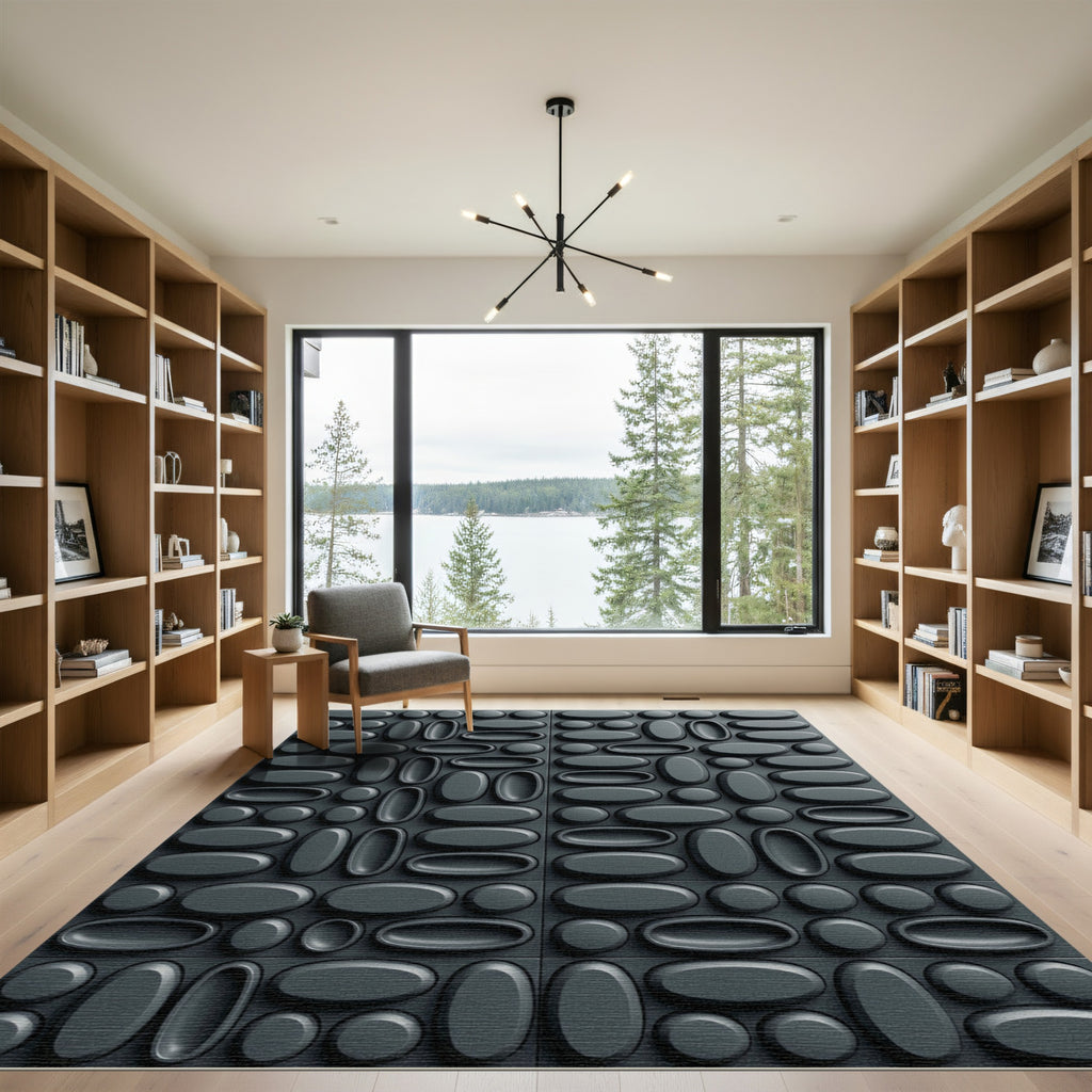 Modern Charcoal Three Dimensional Oval Rug