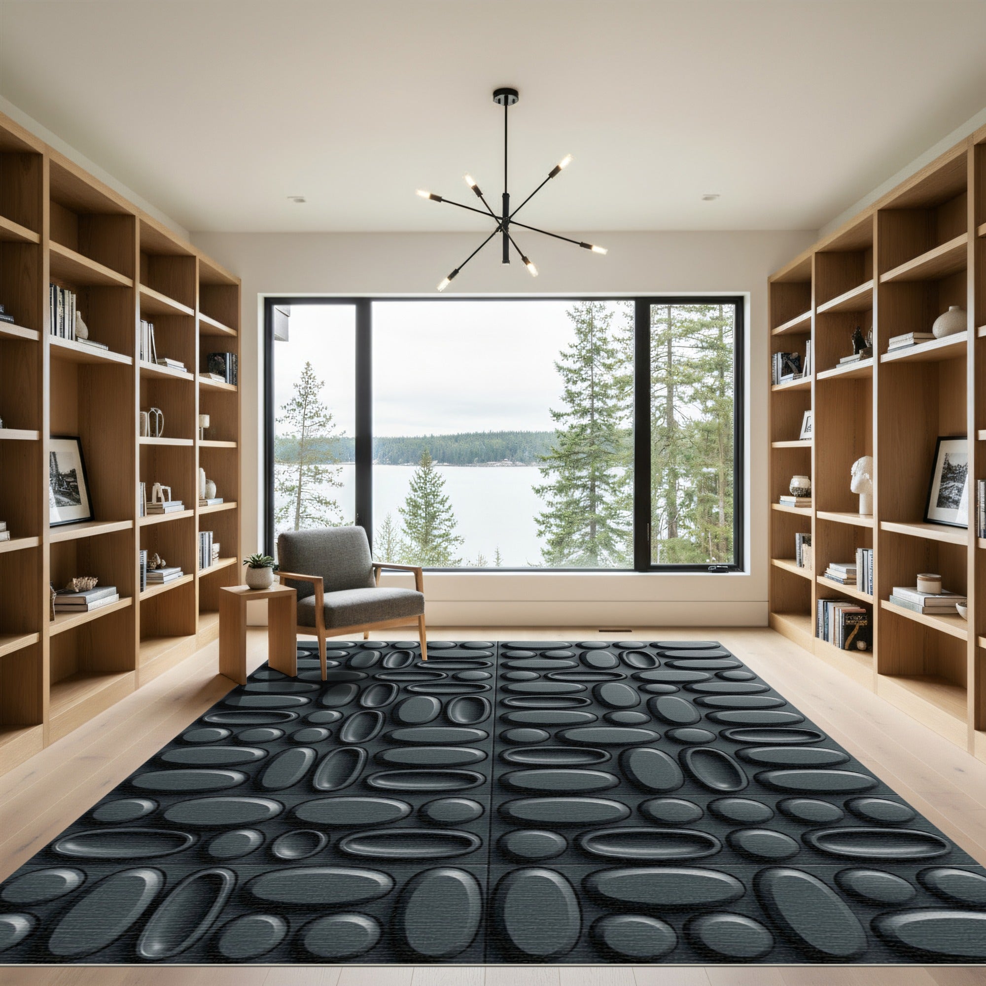 Modern Charcoal Three Dimensional Oval Rug