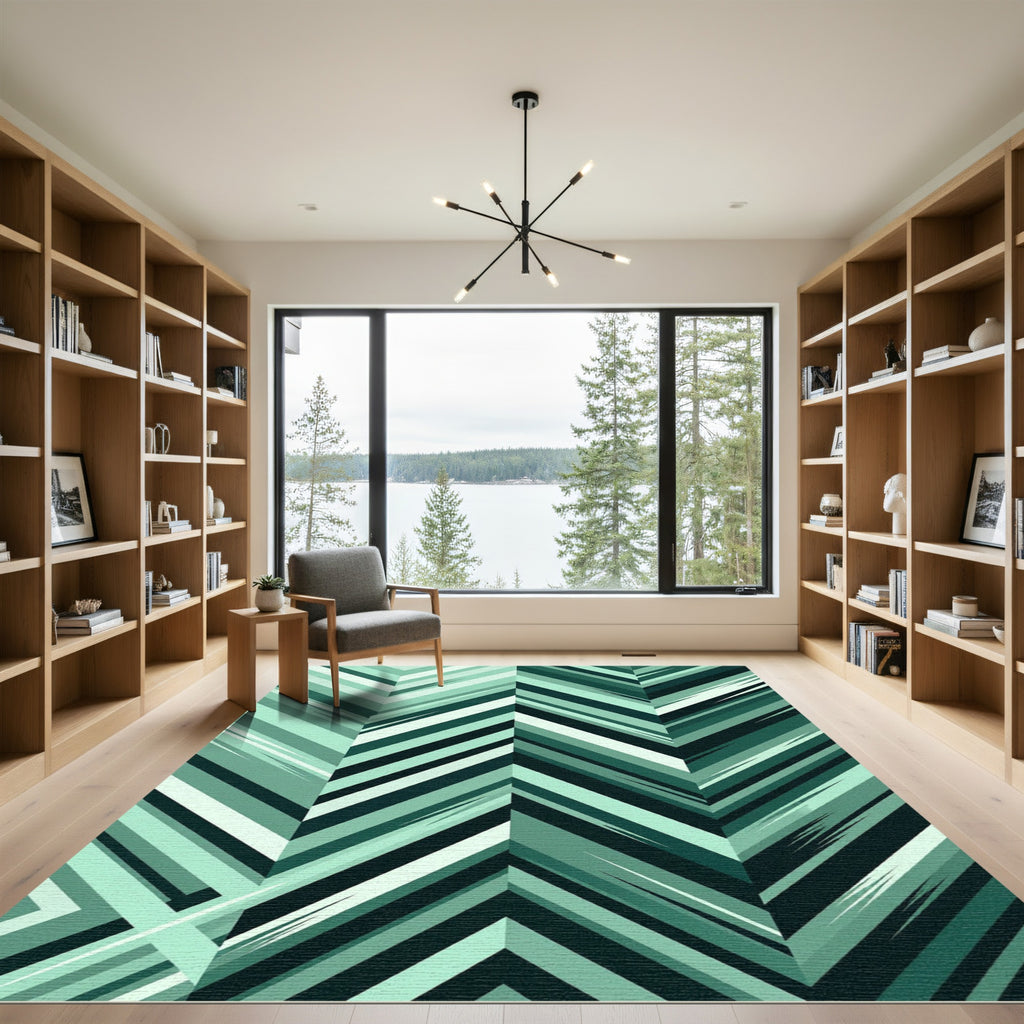 Teal Chevron Stripe Composition Rug