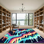Vibrant Neon Aurora Abstract Wave Rug
