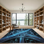 Cyber Neon Highway Interchange Schematic Rug