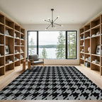 Classic Black Gray Houndstooth Check Rug