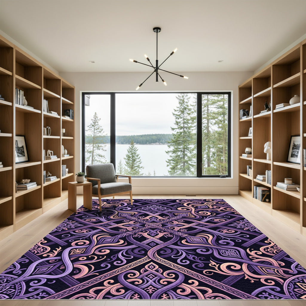 Ornate Plum Violet Interlocking Spear Weave Rug