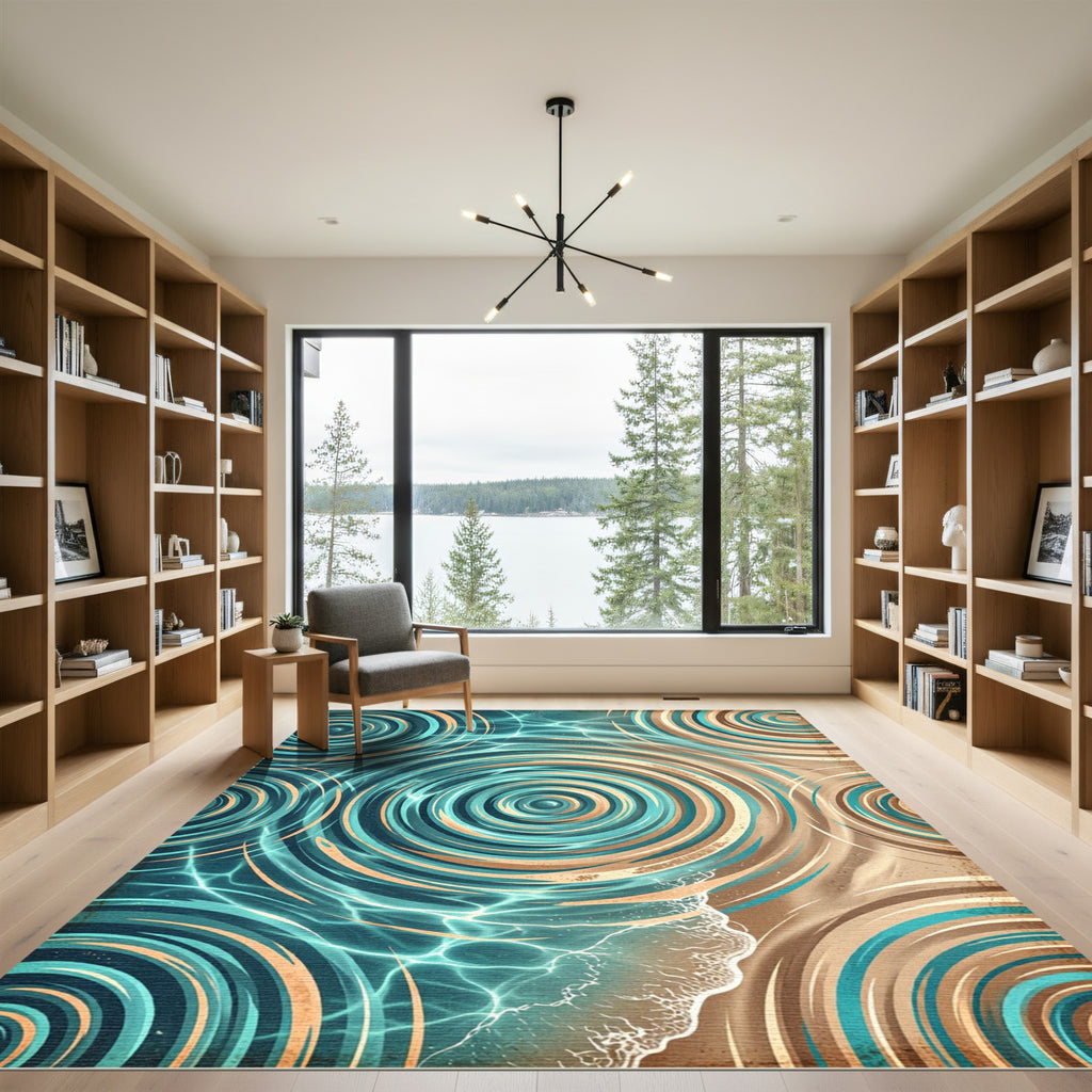 Aqua Teal Earth Tone Round Swirls Rug