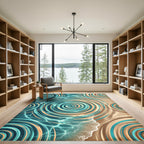 Aqua Teal Earth Tone Round Swirls Rug