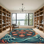 Coastal Shell Starfish Nautical Medallion Rug