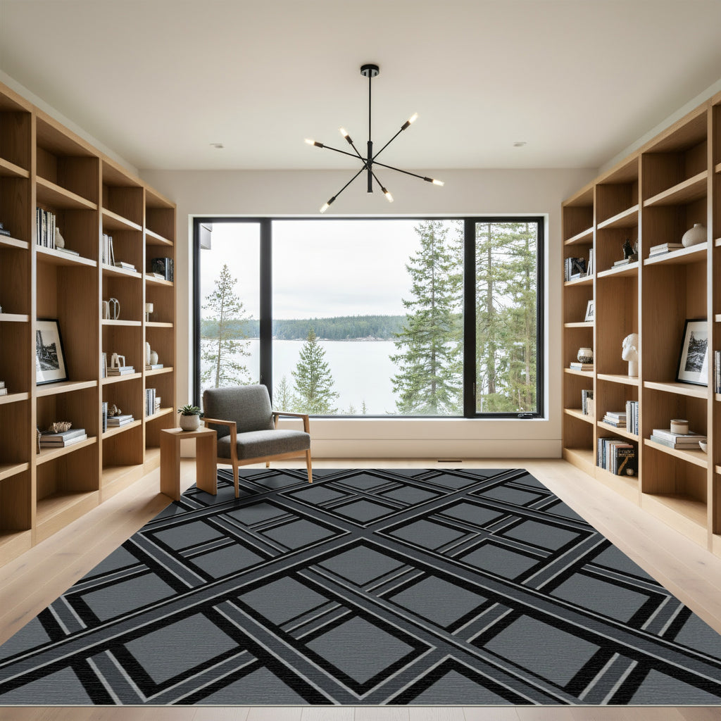 Charcoal Modern Geometric Interlocking Diamond Rug