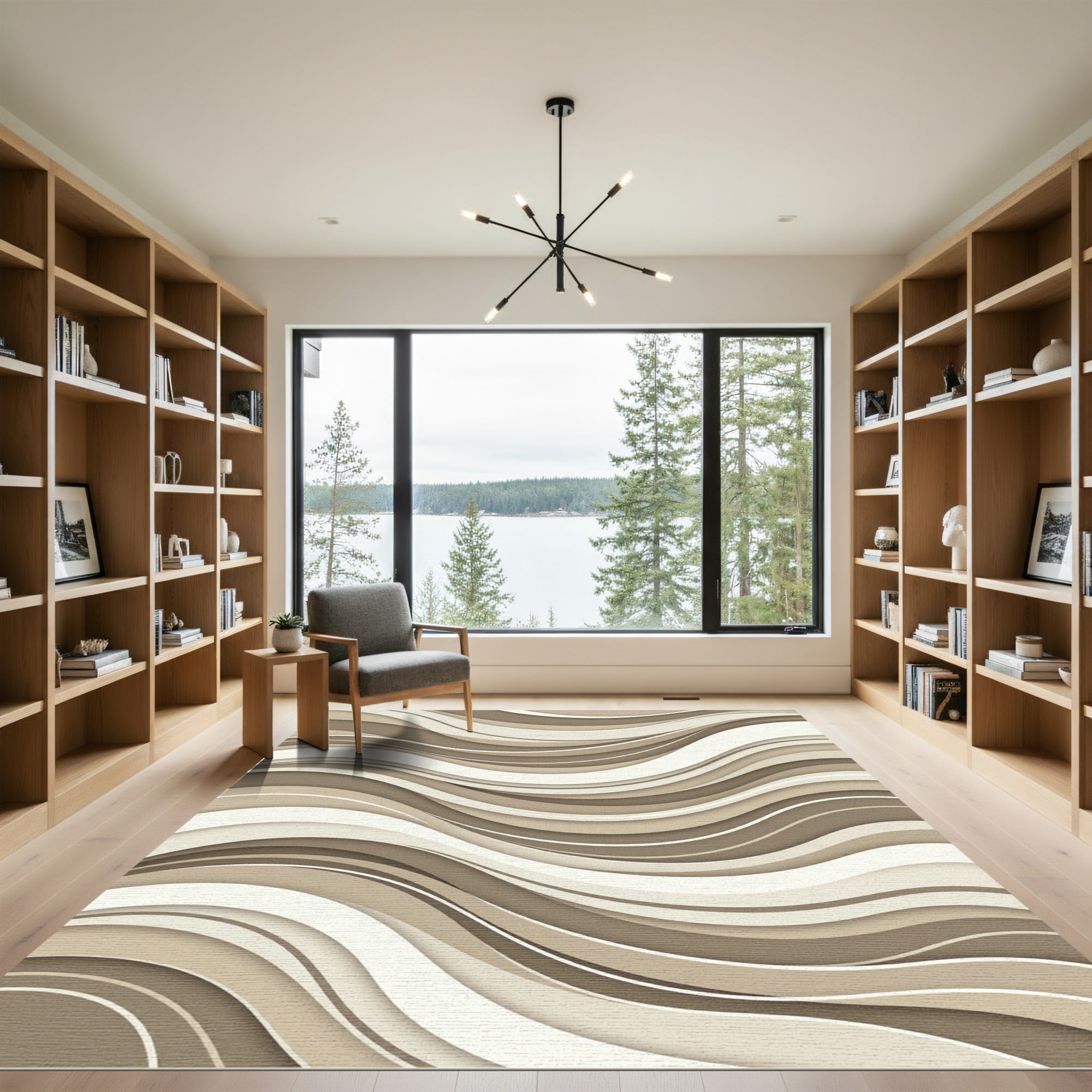 Modern Cream and Taupe Wavy Rug