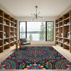 Vibrant Colorful Floral Mandala Medallion Rug