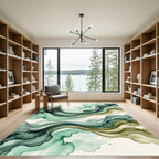 Emerald Moss Abstract Wave Fluid Art Rug