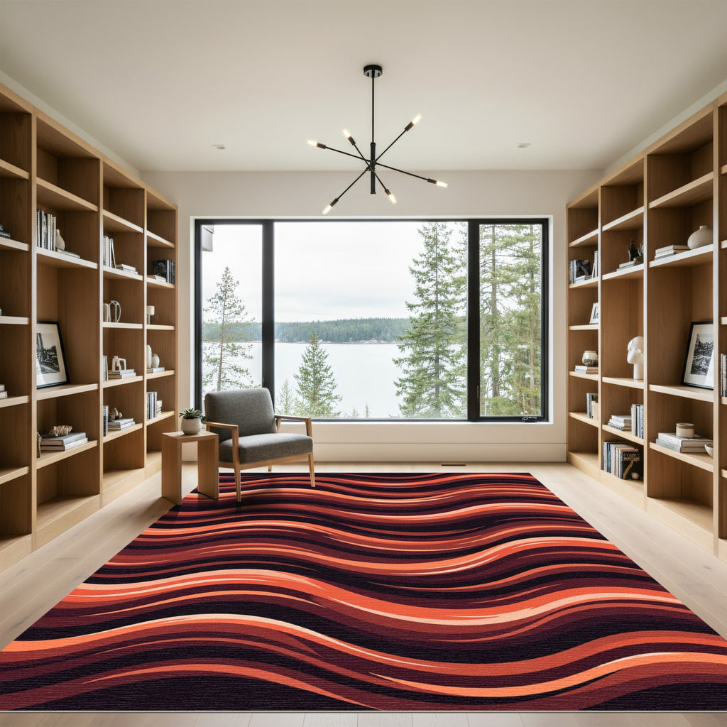 Warm Terracotta Abstract Wavy Lines Rug