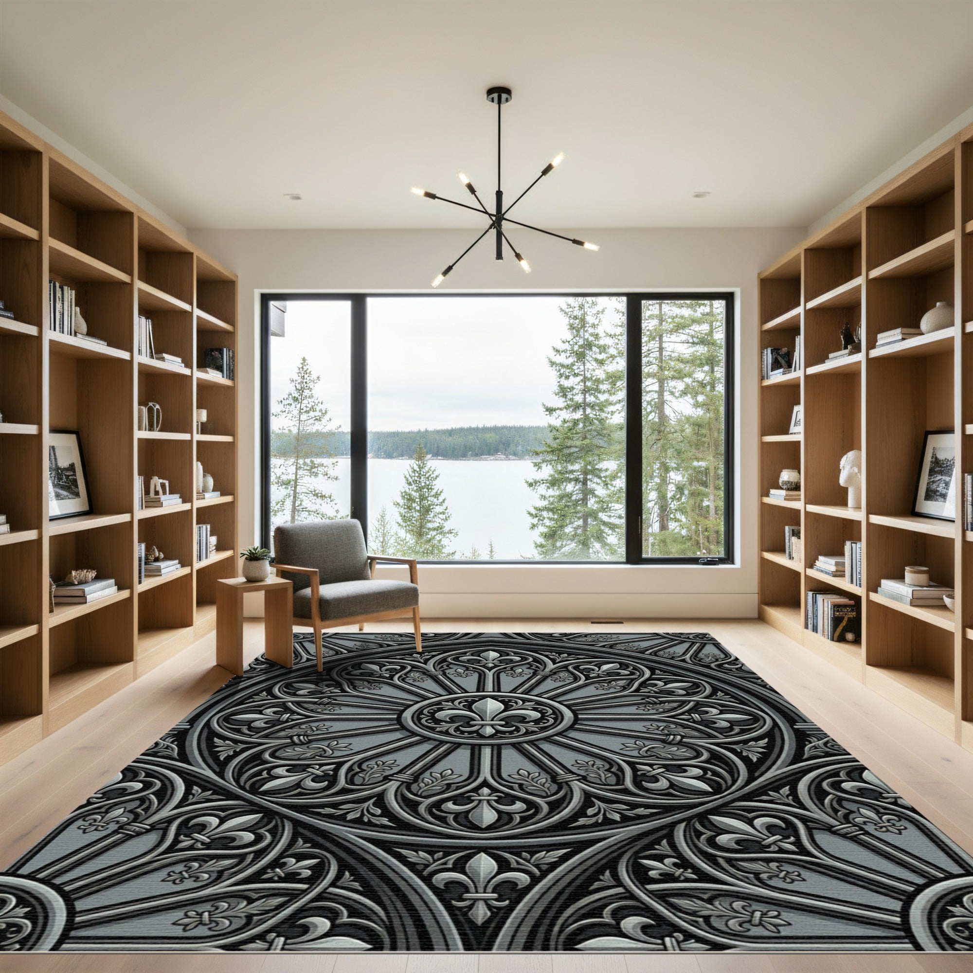 Gothic Charcoal Fleur de Lis Medallion Rug