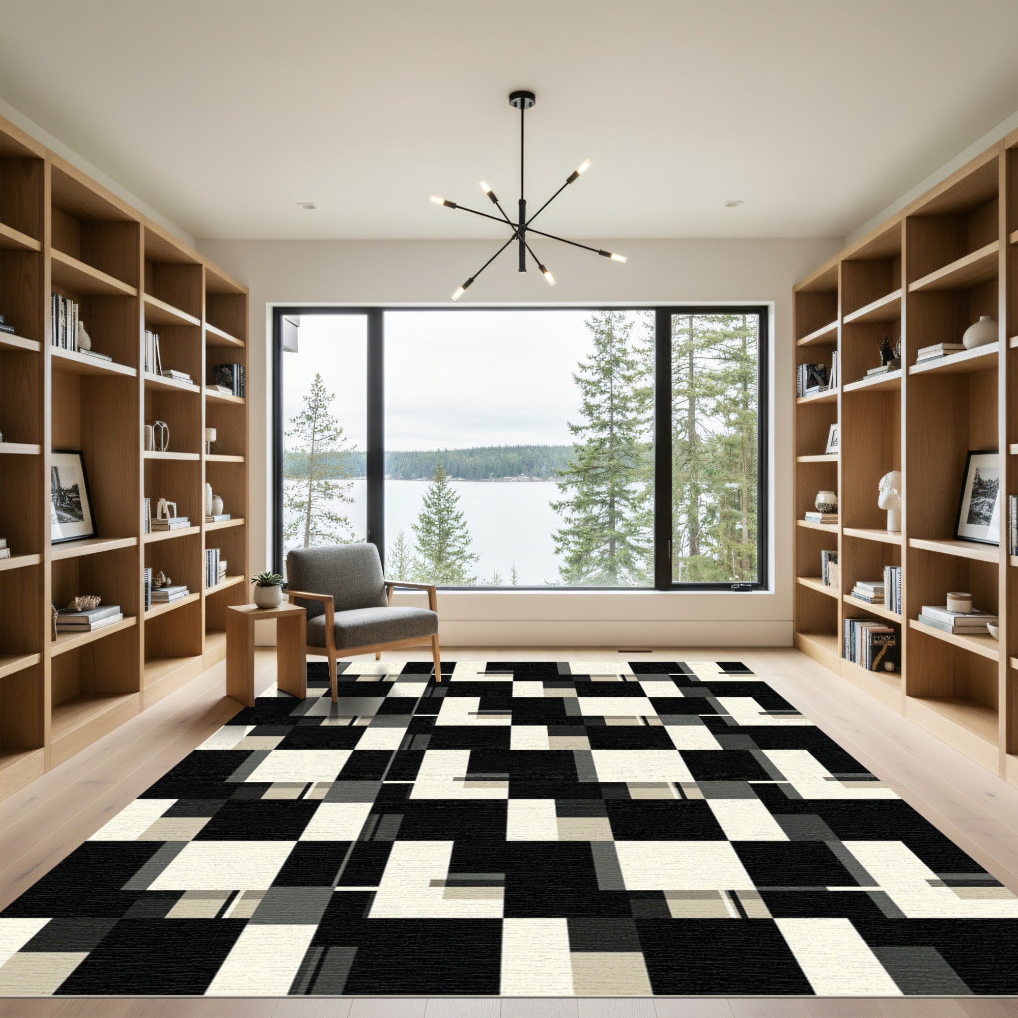 Abstract Monochrome Grid Composition Rug